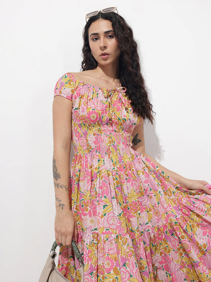Baby Pink Shoulder Strapes Fit & Flared Cotton Dress