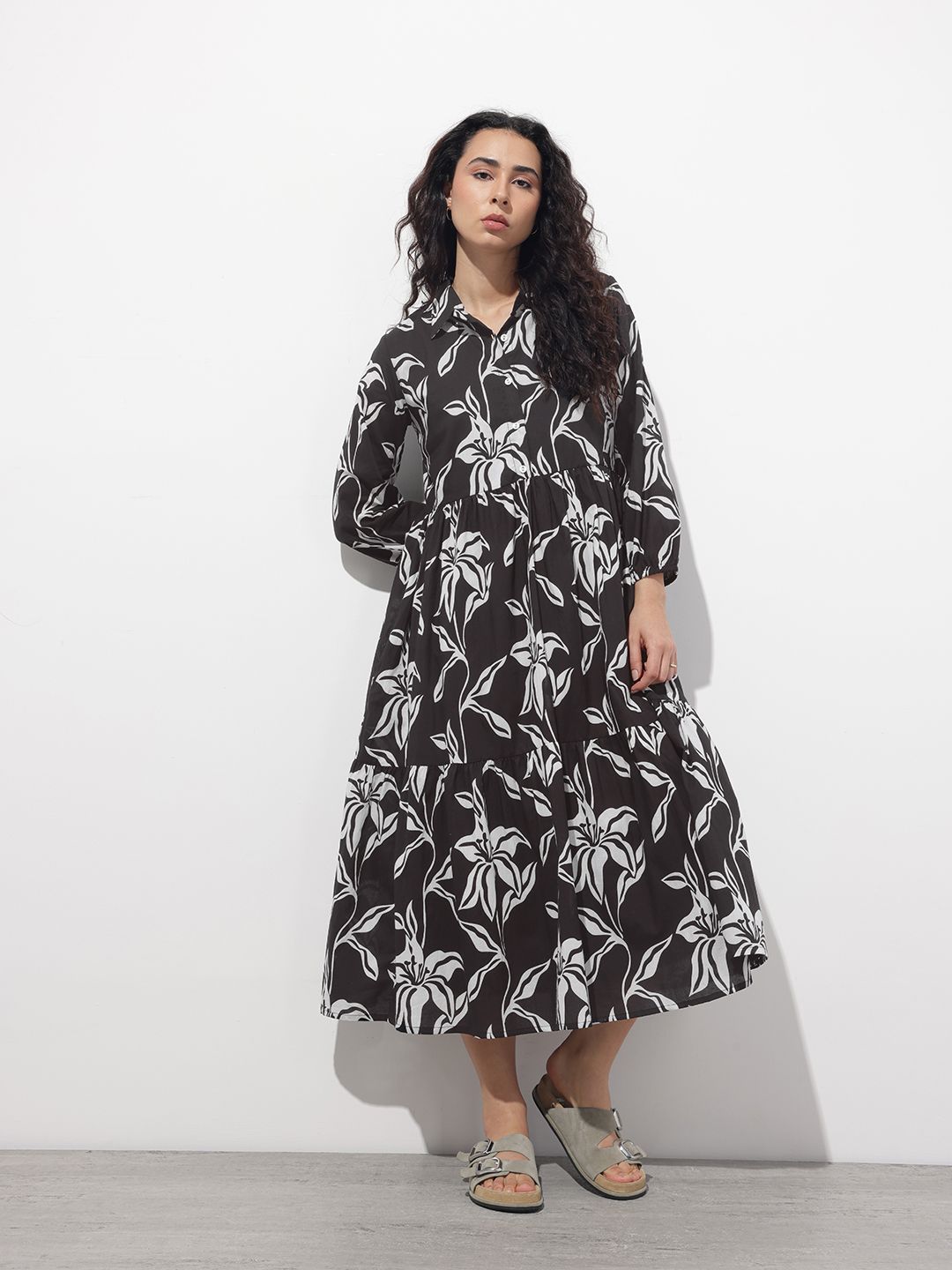 Black Shirt Coller Mulmul Linning Cotton Dress