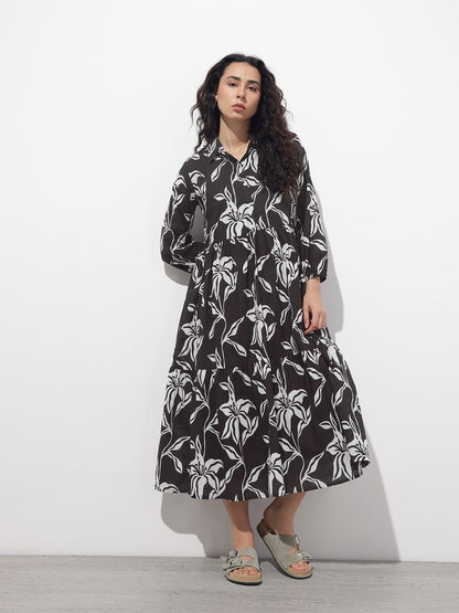 Black Shirt Coller Mulmul Linning Cotton Dress