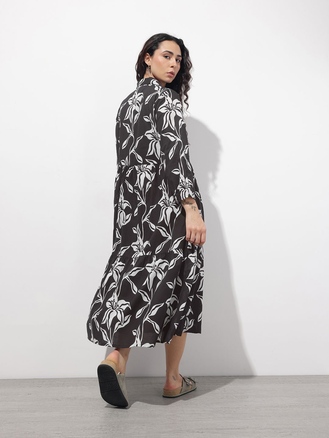 Black Shirt Coller Mulmul Linning Cotton Dress