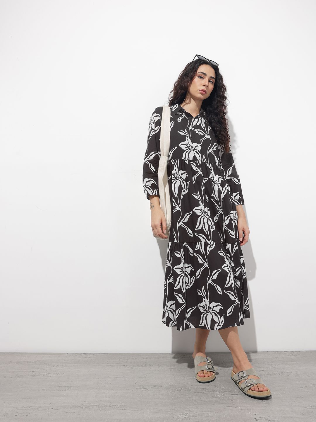 Black Shirt Coller Mulmul Linning Cotton Dress