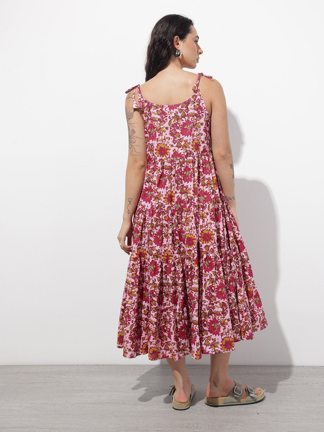 Pink Shoulder Strapes Fit & Flared Cotton Dress