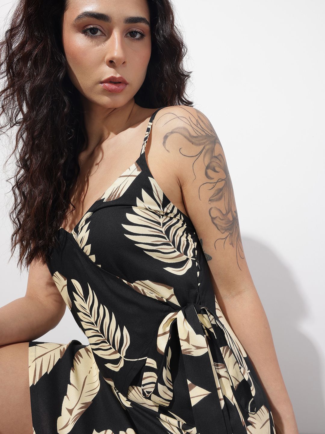 Black Shoulder Strap Rayon Dress