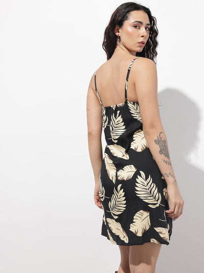 Black Shoulder Strap Rayon Dress