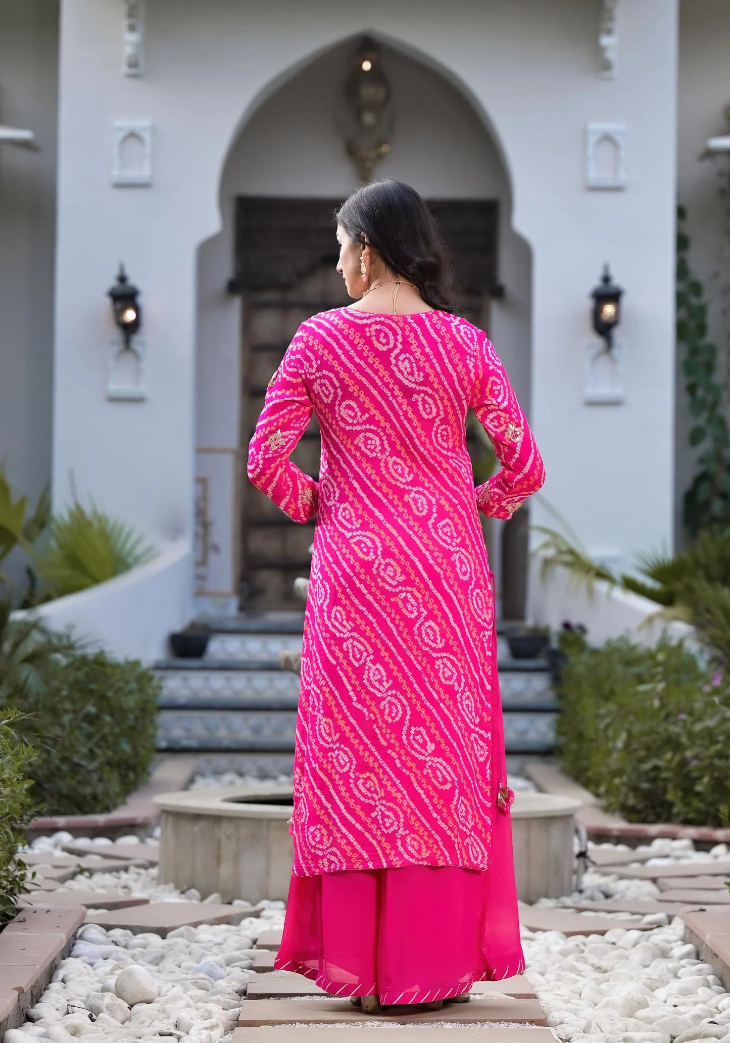 Rani Pink Chinon With Cotton Embroidered Kurta Set