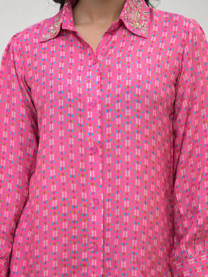 Blue Abstract Printed Shirt With Trousers