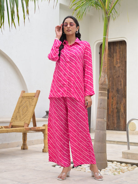 Pink Striped Shirt With Trousers Co-Ords