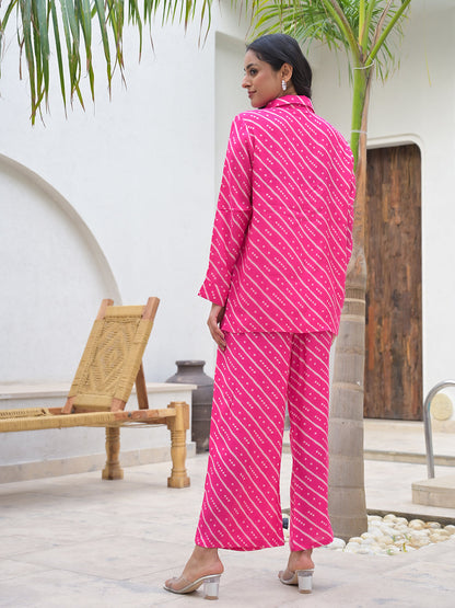 Pink Striped Shirt With Trousers Co-Ords