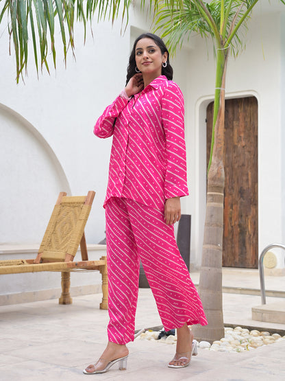 Pink Striped Shirt With Trousers Co-Ords