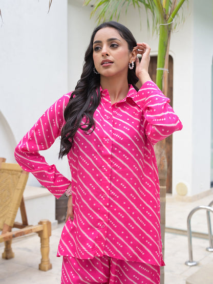 Pink Striped Shirt With Trousers Co-Ords