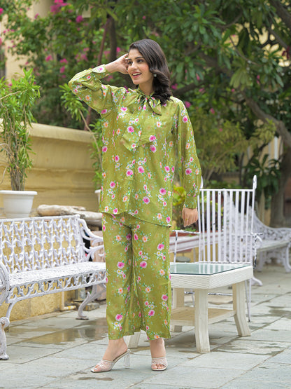 Muslin Green Printed Co-ords Sets
