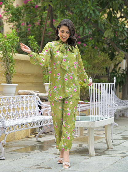Muslin Green Printed Co-ords Sets