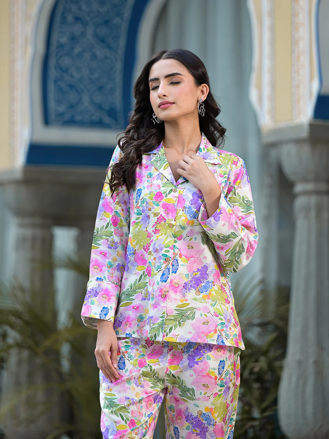 Multicolored Floral Print Muslin Casual Co-ord Set