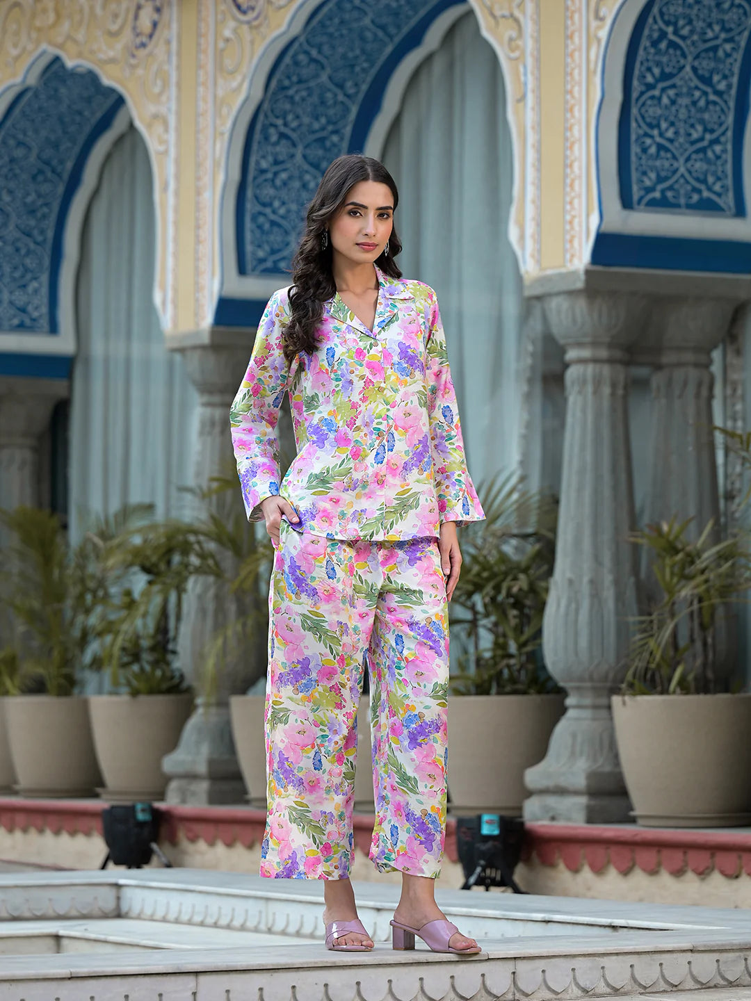 Multicolored Floral Print Muslin Casual Co-ord Set