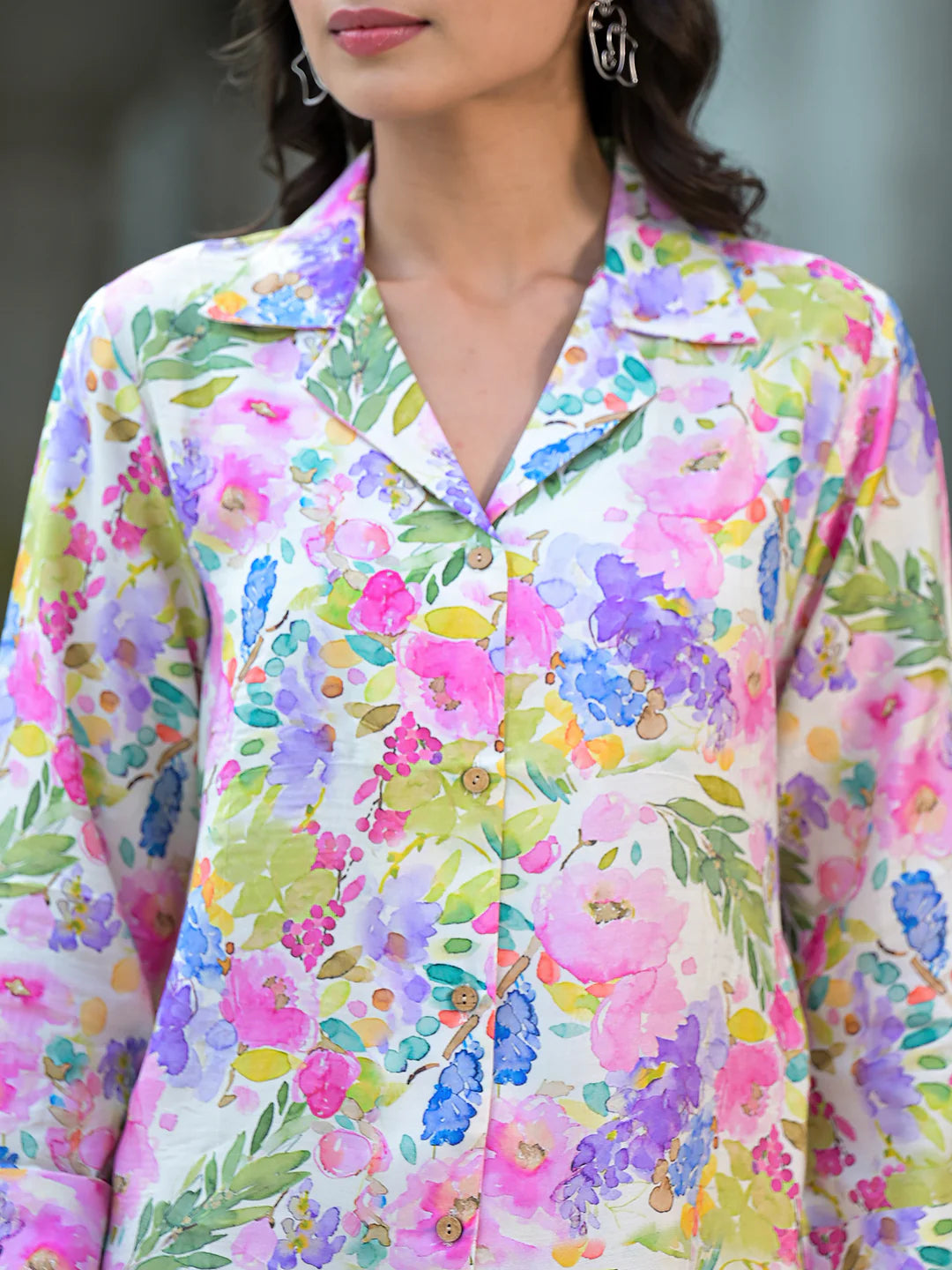 Multicolored Floral Print Muslin Casual Co-ord Set