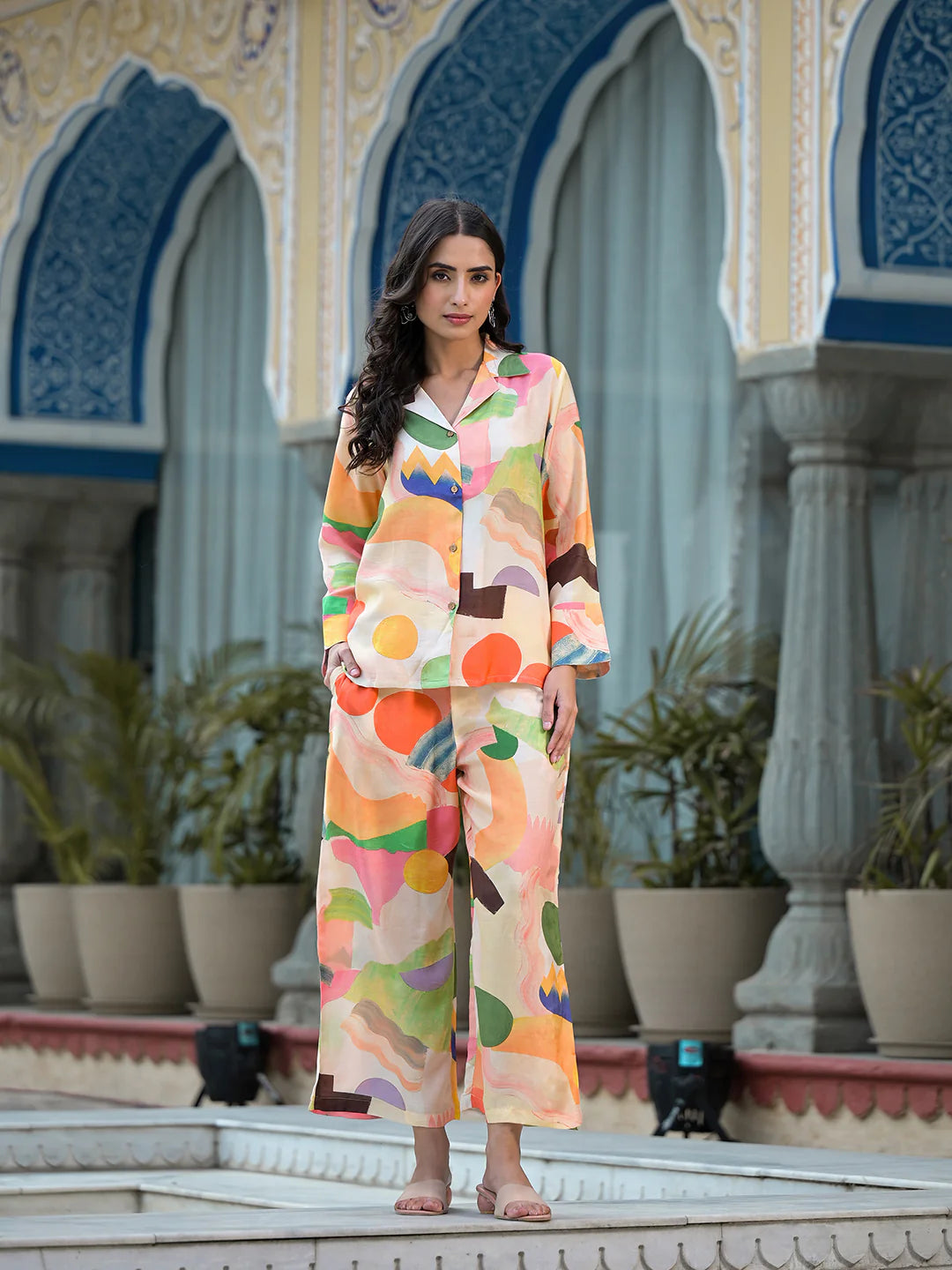 Peach Multi Muslin Floral Printed Co-ord Set