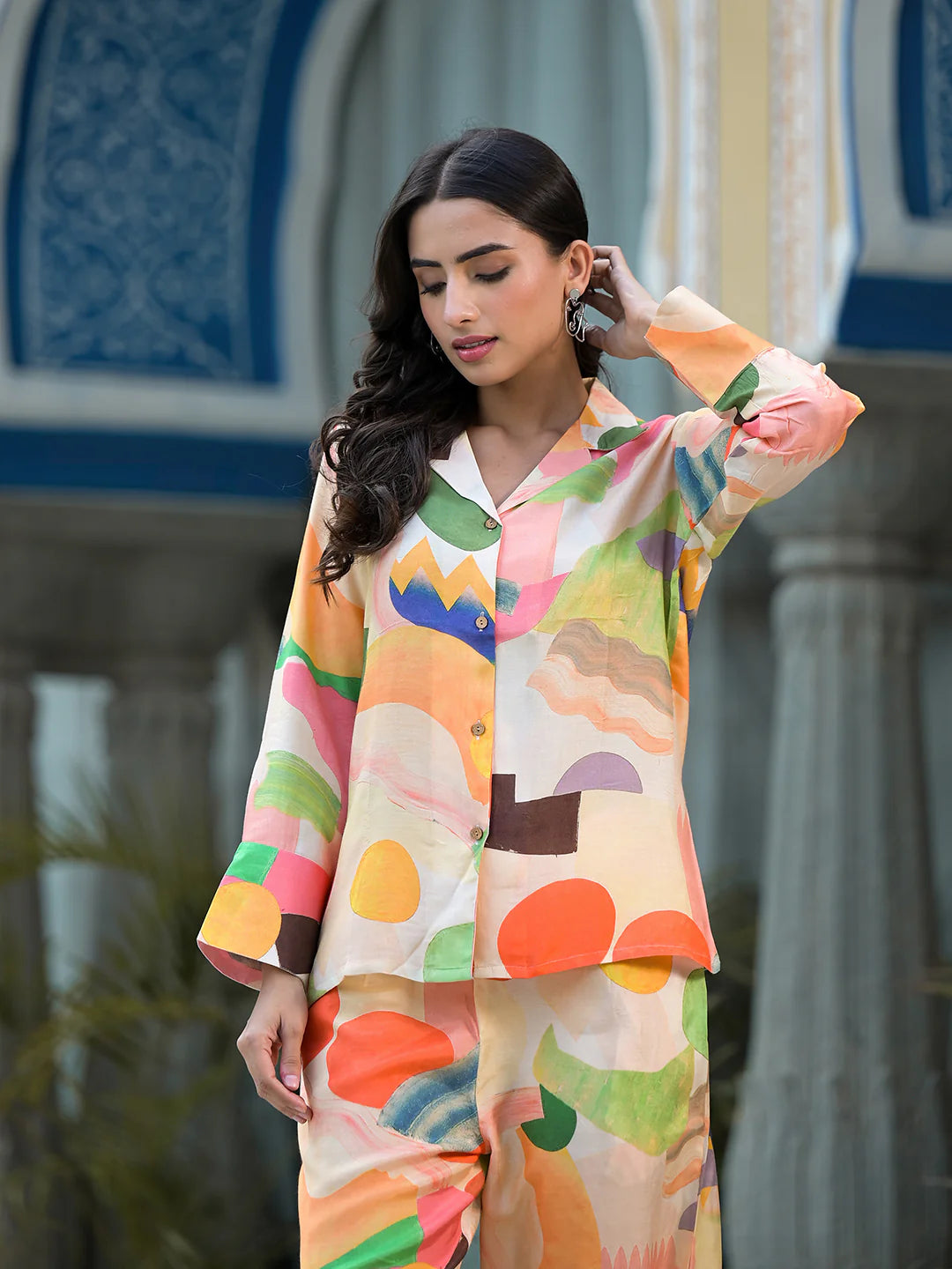 Peach Multi Muslin Floral Printed Co-ord Set