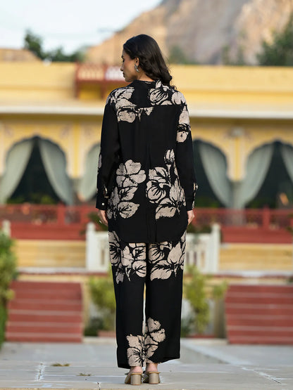 Black Hand Painted Muslin Casual Co-ord Set