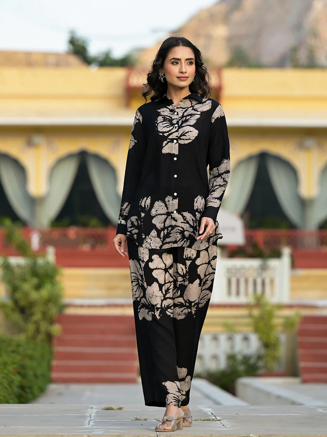 Black Hand Painted Muslin Casual Co-ord Set
