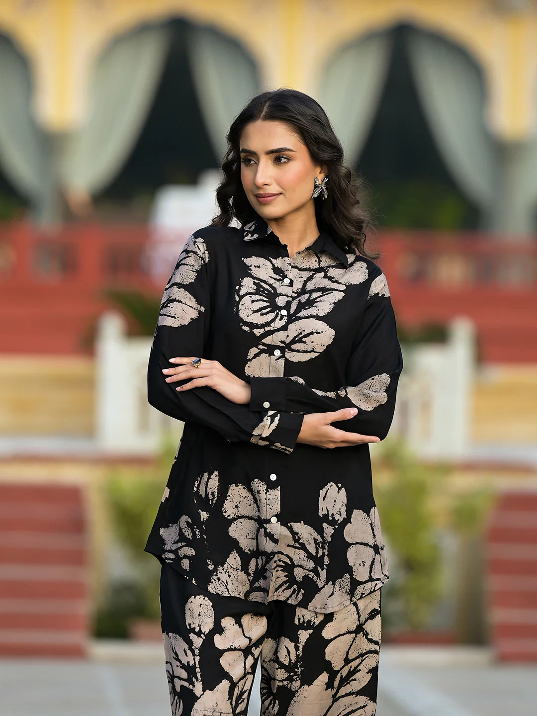 Black Hand Painted Muslin Casual Co-ord Set