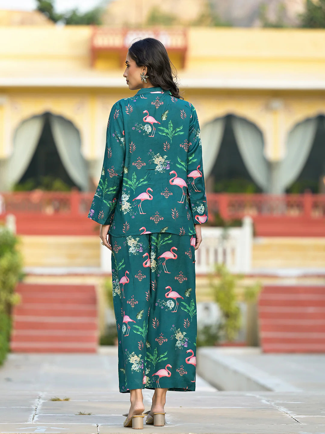 Green Floral Printed Muslin Casual Co-ord Set