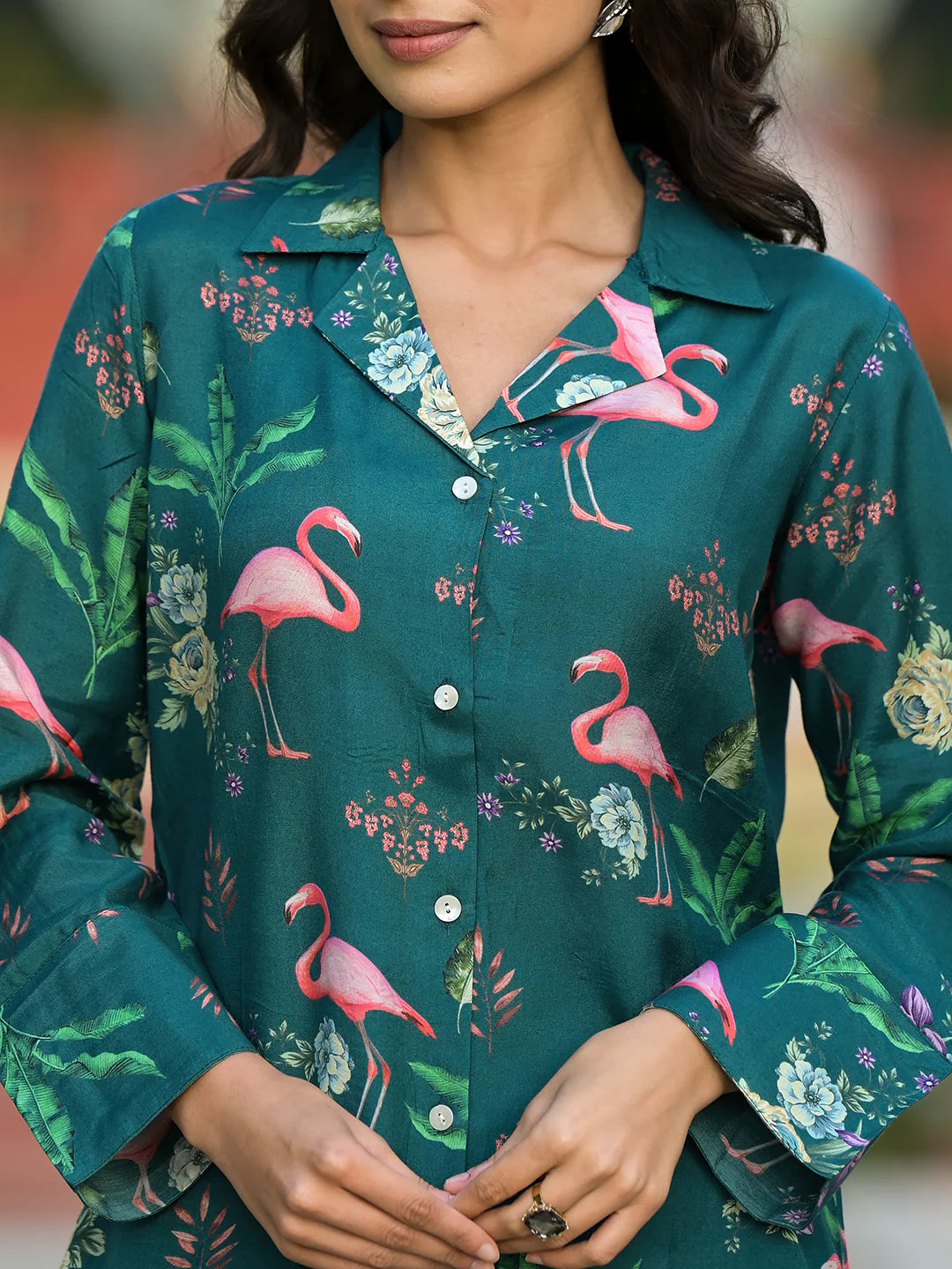 Green Floral Printed Muslin Casual Co-ord Set