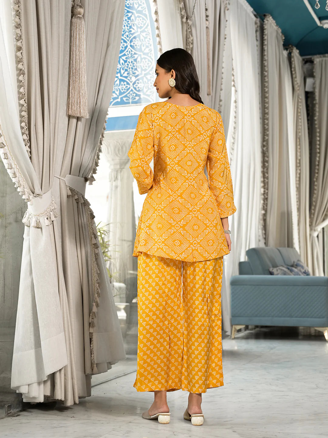 Mustard Yellow Gota Work Digital Print Co-ord Set
