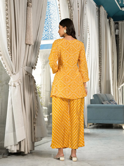 Mustard Yellow Gota Work Digital Print Co-ord Set