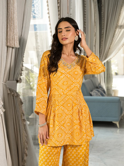 Mustard Yellow Gota Work Digital Print Co-ord Set