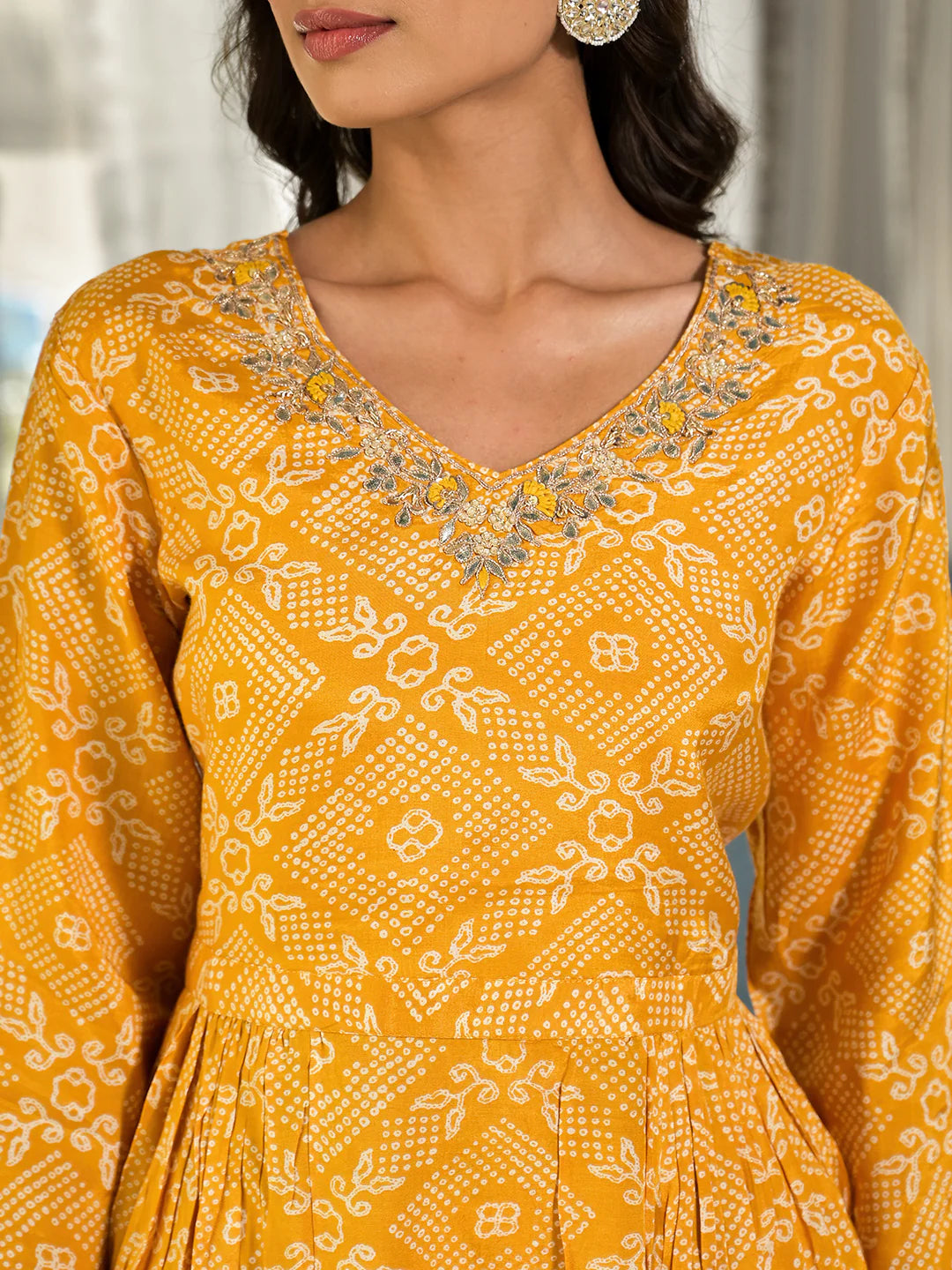 Mustard Yellow Gota Work Digital Print Co-ord Set