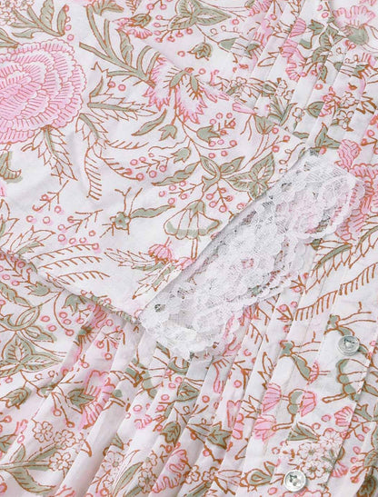 Pink Women Floral Printed Round Neck Cotton Regular Top
