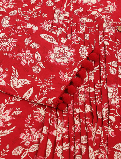 Maroon Women Floral Printed A-Line Knitted Cotton Regular Sleeves Top