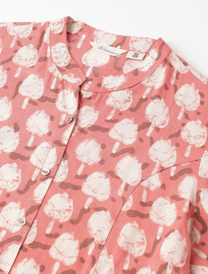 Peach Women Roll-Up Sleeves A-line Shirt Style Top