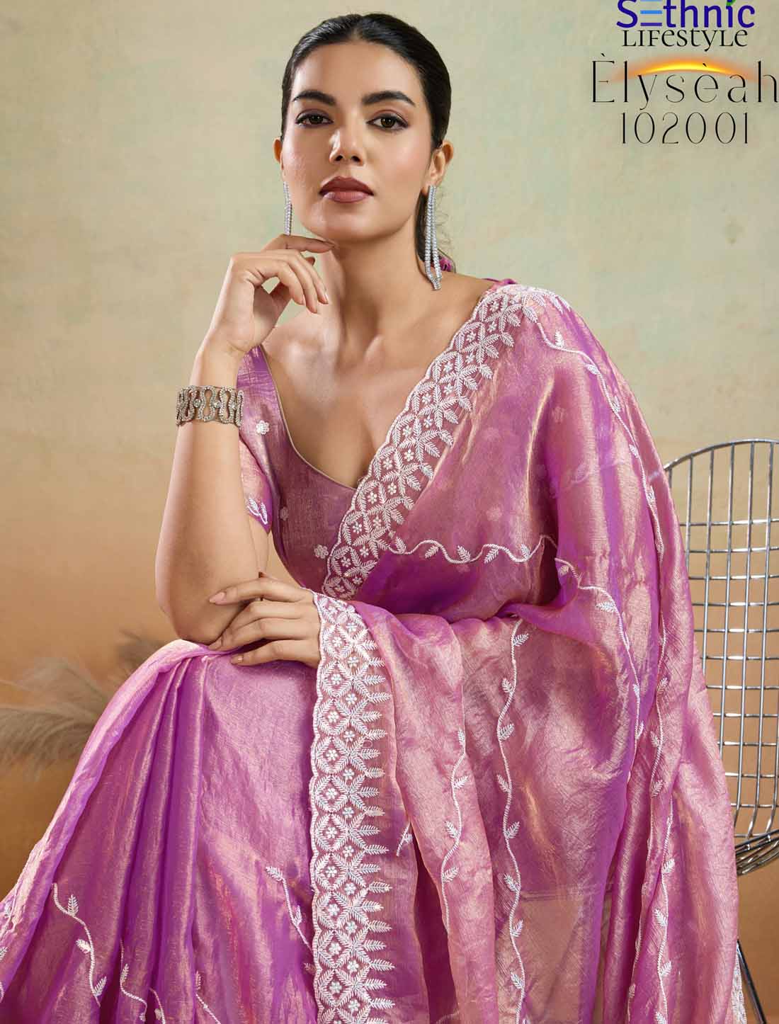 Ethnic Velvet Chiffon Tensile Thread & Sequins Embroidery Saree