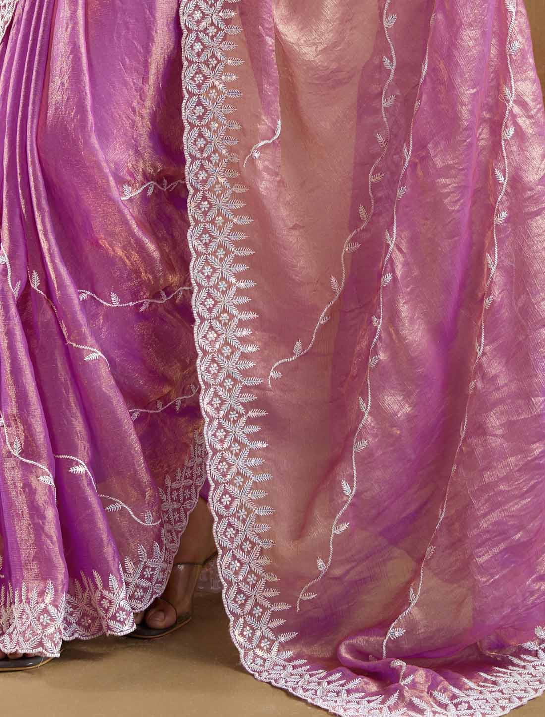 Ethnic Velvet Chiffon Tensile Thread & Sequins Embroidery Saree