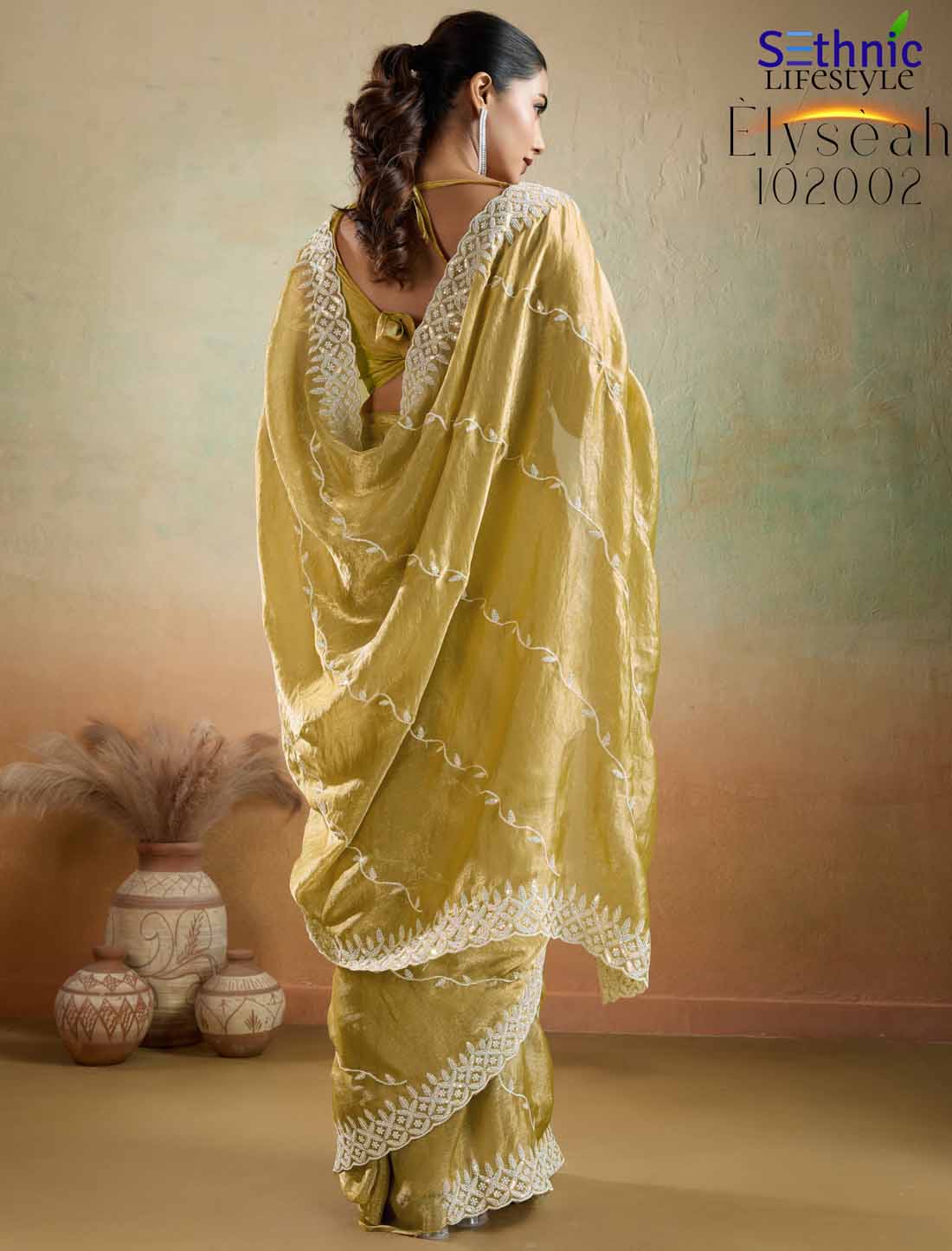 Velvet Chiffon Tensile Thread & Sequins Ethnic Embroidery Saree