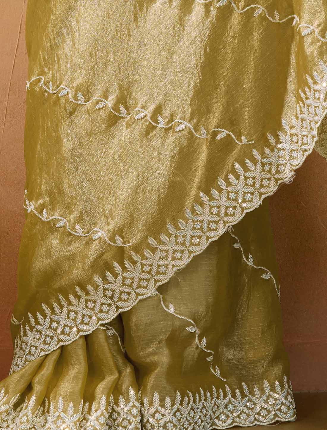 Velvet Chiffon Tensile Thread & Sequins Ethnic Embroidery Saree