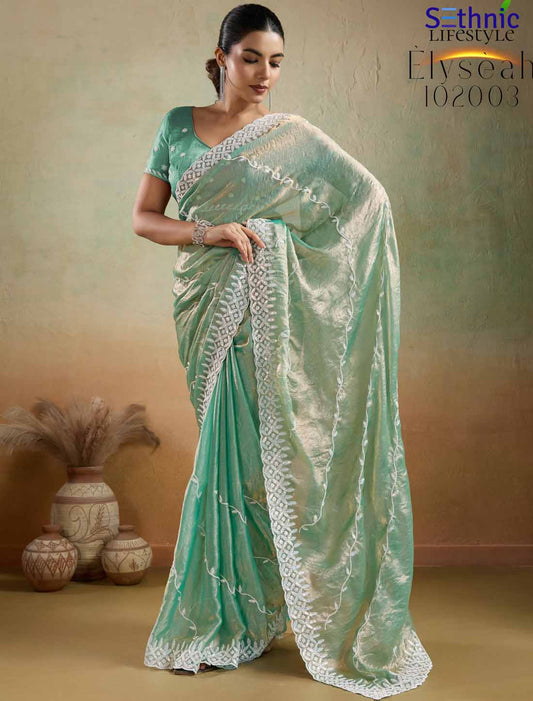 Velvet Chiffon Tensile Ethnic Thread & Sequins Embroidery Saree