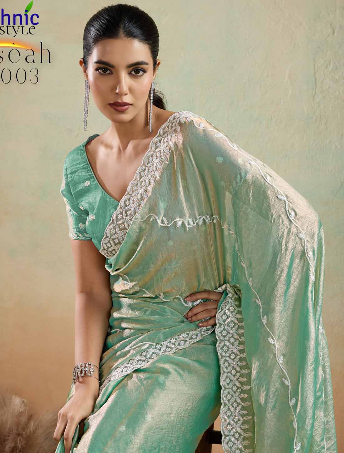 Velvet Chiffon Tensile Ethnic Thread & Sequins Embroidery Saree
