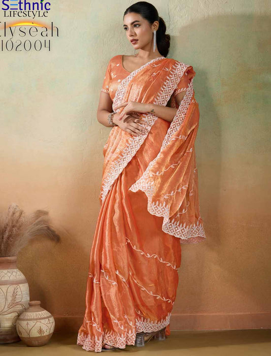 Velvet Chiffon Tensile Thread & Sequins Embroidery Ethnic Saree