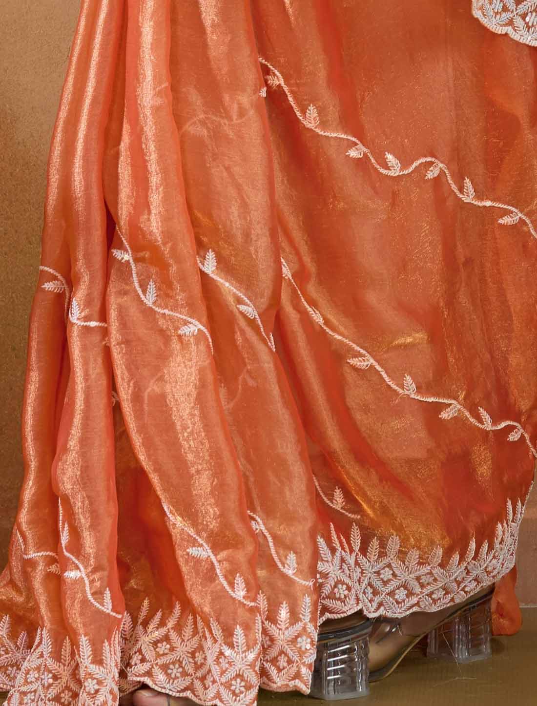 Velvet Chiffon Tensile Thread & Sequins Embroidery Ethnic Saree