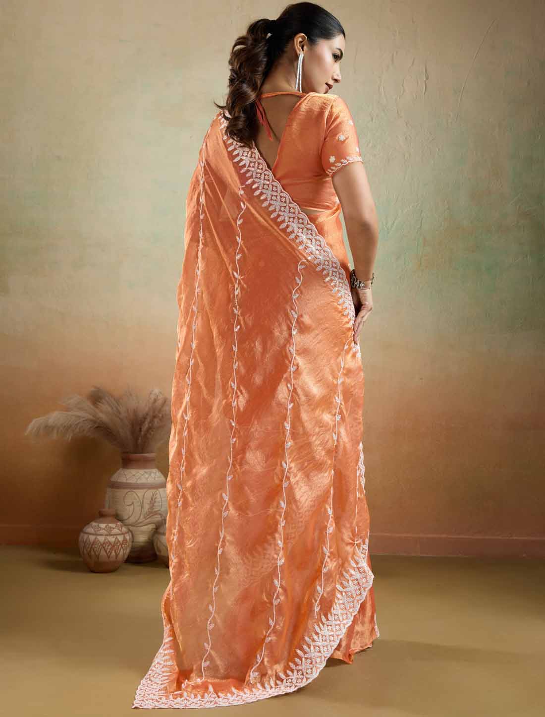 Velvet Chiffon Tensile Thread & Sequins Embroidery Ethnic Saree