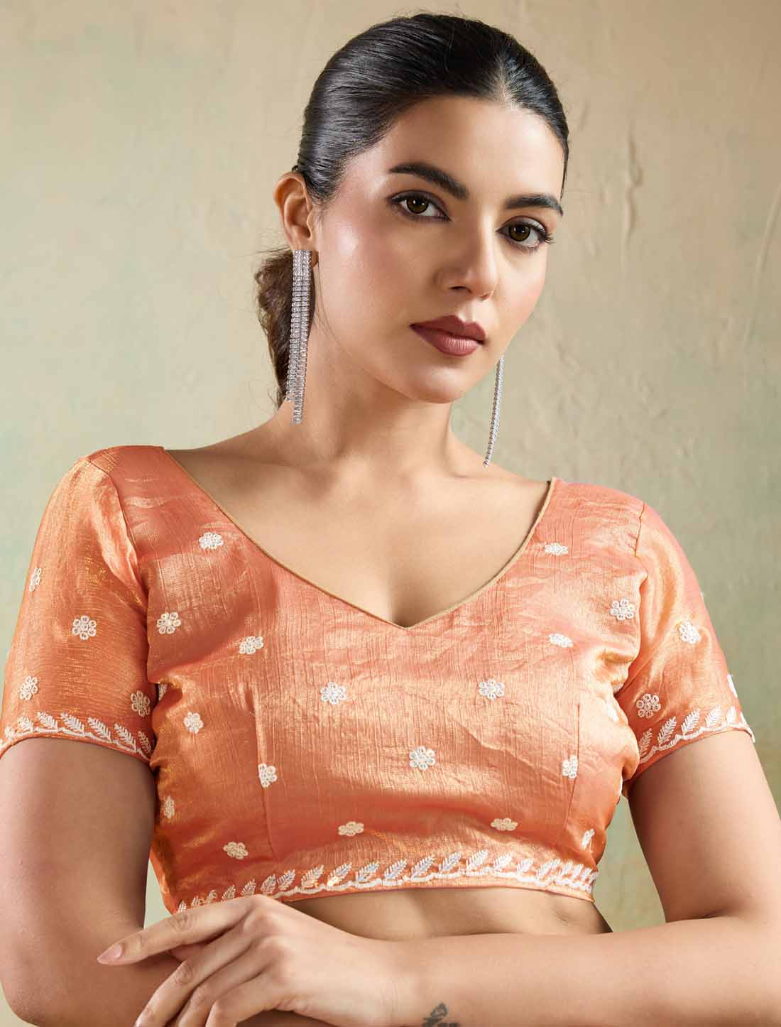 Velvet Chiffon Tensile Thread & Sequins Embroidery Ethnic Saree