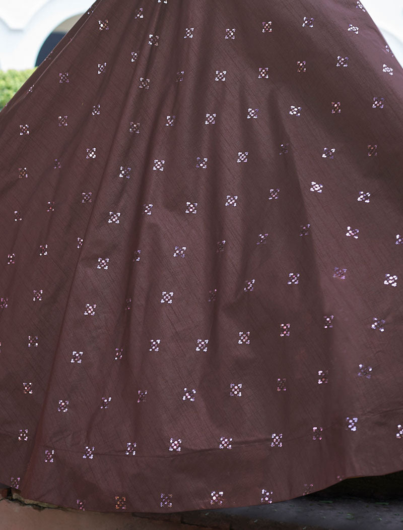 Maroon Cotton Semi Stitched Women Party Wear Anarkali Gown with Koti & Silk Crepe Inner & Sequince Embroidered Work