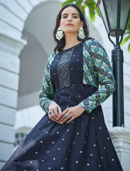 Blue Women Anarkali Ethnic Party Wear Wedding Gown