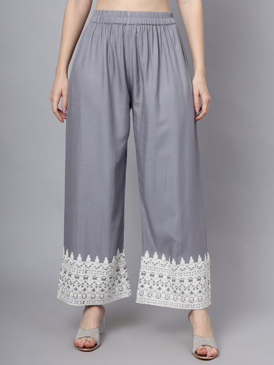 White Blue Motif Print Rayon Kurta Palazzo Sets for Women