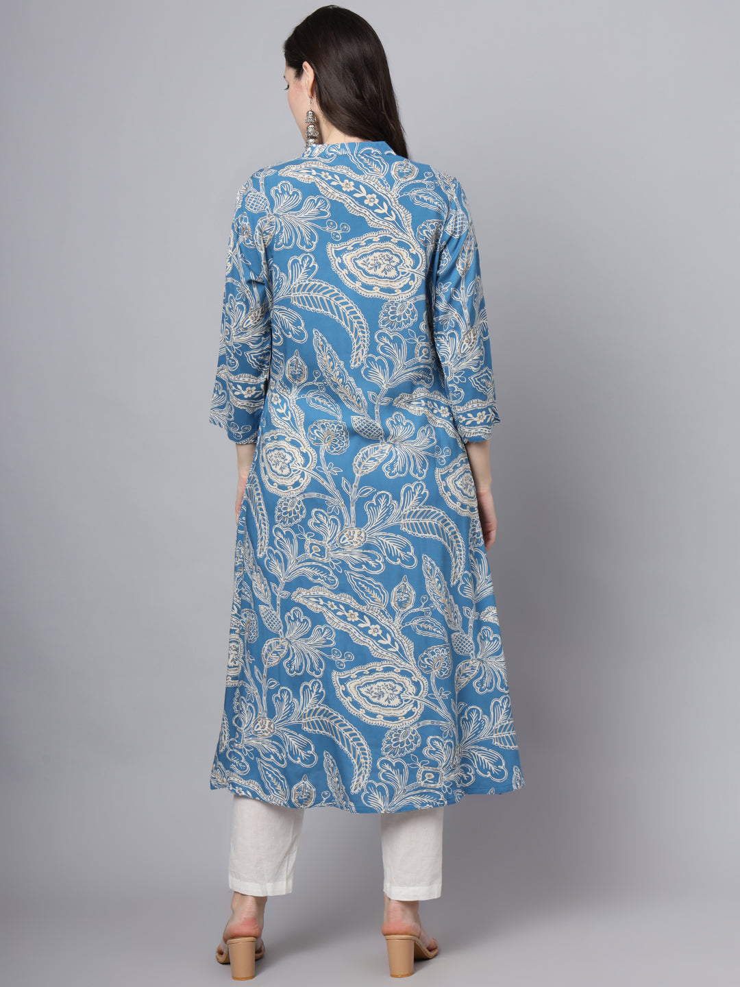BeFashionate Blue Rayon Printed-A-Line Kurta