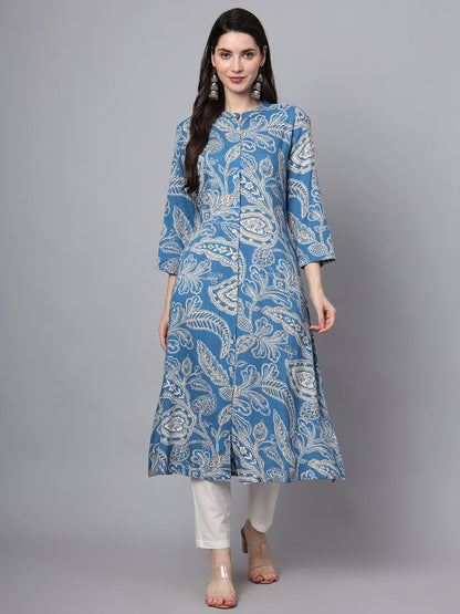 BeFashionate Blue Rayon Printed-A-Line Kurta