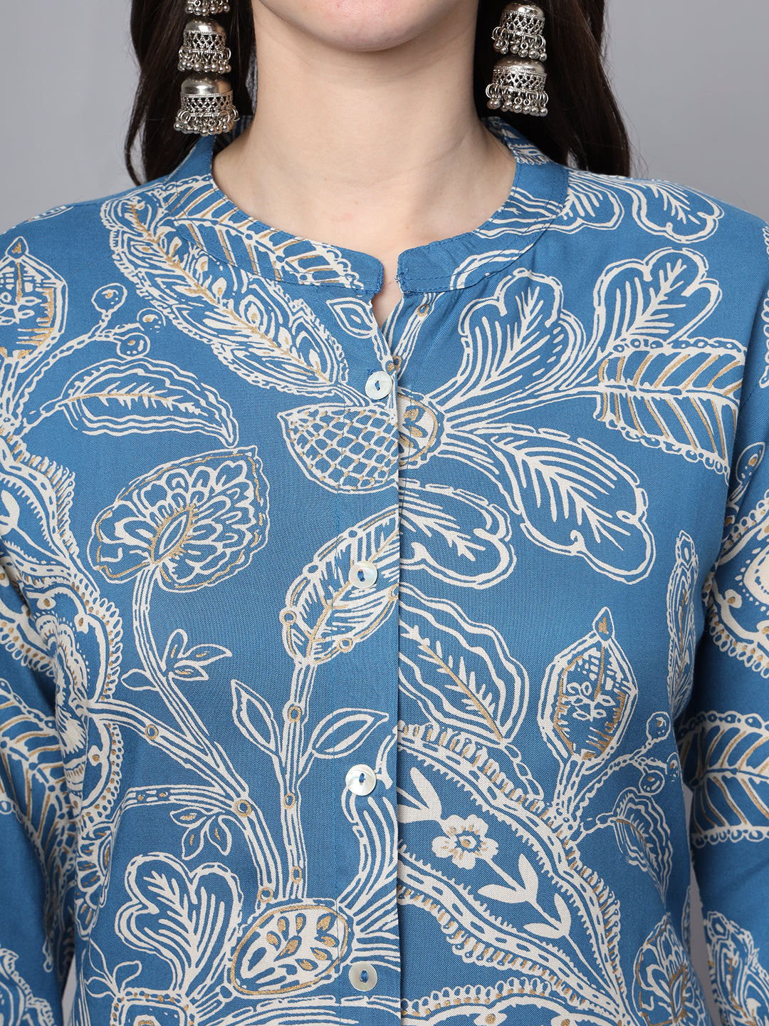 BeFashionate Blue Rayon Printed-A-Line Kurta