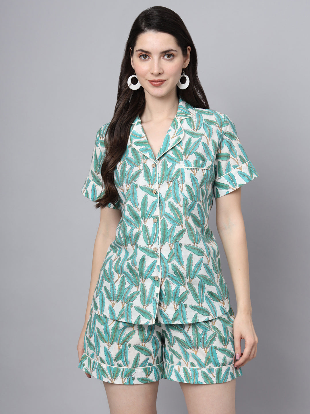Handblock Print Green Cotton Night Suit